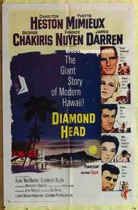 b533 DIAMOND HEAD one-sheet movie poster '62 Charlton Heston, Hawaii