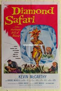 b534 DIAMOND SAFARI one-sheet movie poster '58 Kevin McCarthy, wild natives!