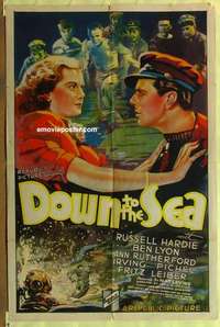 b563 DOWN TO THE SEA one-sheet movie poster '36 Hardie, Ann Rutherford