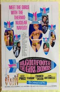b565 DR GOLDFOOT & THE GIRL BOMBS one-sheet movie poster '66 Mario Bava, AIP