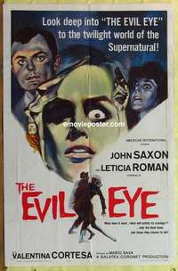 b626 EVIL EYE one-sheet movie poster '64 John Saxon, Mario Bava