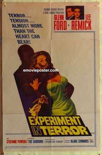 b631 EXPERIMENT IN TERROR one-sheet movie poster '62 Glenn Ford, Remick