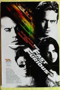 b647 FAST & THE FURIOUS one-sheet movie poster '01 Vin Diesel, Walker