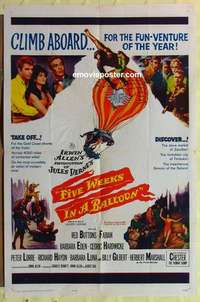 b678 FIVE WEEKS IN A BALLOON one-sheet movie poster '64 Jules Verne
