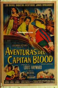 b697 FORTUNES OF CAPTAIN BLOOD Spanish/U.S. one-sheet movie poster '50 Hayward, Medina