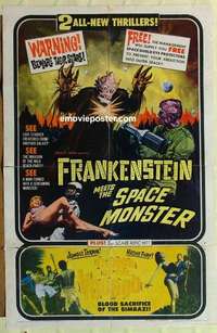 b707 FRANKENSTEIN MEETS SPACE MONSTER/CURSE OF VOODOO one-sheet movie poster '65