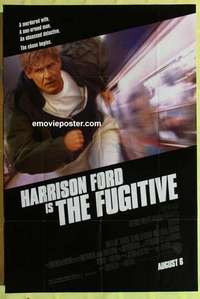 b727 FUGITIVE advance one-sheet movie poster '93 Harrison Ford