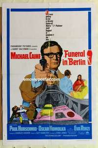 b728 FUNERAL IN BERLIN one-sheet movie poster '67 Michael Caine in Germany!