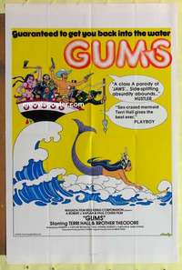 b824 GUMS one-sheet movie poster '76 sexy Jaws parody, P.S. Bramley art!