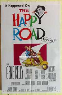 b844 HAPPY ROAD one-sheet movie poster '57 Gene Kelly & Laage on Vespa!