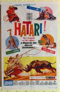 b852 HATARI one-sheet movie poster '62 John Wayne, Howard Hawks, Africa!