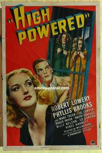 b873 HIGH POWERED one-sheet movie poster '45 Phyllis Brooks, Robert Lowery