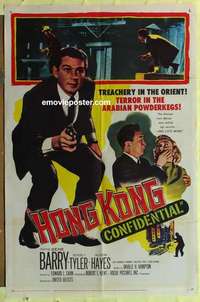 b887 HONG KONG CONFIDENTIAL one-sheet movie poster '58 Gene Barry w/gun!