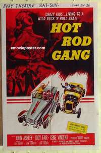 b898 HOT ROD GANG one-sheet movie poster '58 fast cars, crazy kids!