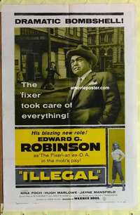 b932 ILLEGAL one-sheet movie poster '55 Edward G. Robinson, Mansfield