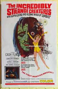 b950 INCREDIBLY STRANGE CREATURES one-sheet movie poster '63 zombies!