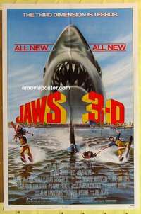 b991 JAWS 3-D one-sheet movie poster '83 Great White Shark, Meyer art!