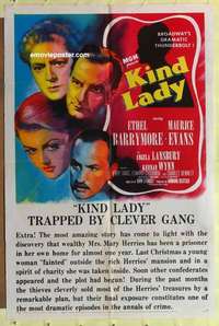 c026 KIND LADY one-sheet movie poster '51 Ethel Barrymore, John Sturges
