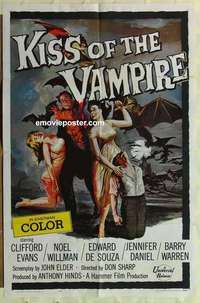 c033 KISS OF THE VAMPIRE one-sheet movie poster '63 Hammer devil bats!