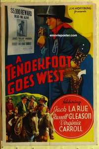 d252 TENDERFOOT GOES WEST one-sheet movie poster '36 Jack La Rue, reward!