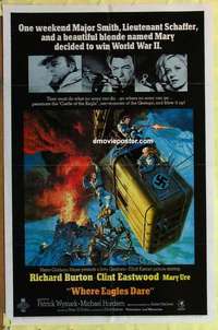 d074 WHERE EAGLES DARE one-sheet movie poster '68 Clint Eastwood, Burton