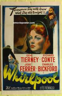 d066 WHIRLPOOL one-sheet movie poster '50 pretty Gene Tierney image!