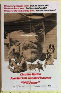 d042 WILL PENNY one-sheet movie poster '68 Charlton Heston, Joan Hackett