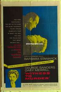 d038 WITNESS TO MURDER one-sheet movie poster '54 Barbara Stanwyck, noir!