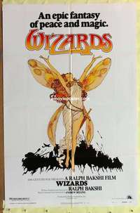 d036 WIZARDS style B one-sheet movie poster '77 Bakshi, cool different art!