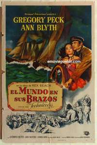 d026 WORLD IN HIS ARMS Spanish/U.S. one-sheet movie poster '52 Greg Peck, Blyth