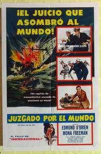 d023 WORLD WAS HIS JURY Spanish/U.S. one-sheet movie poster '58 Edmund O'Brien, Freeman