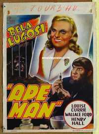 f006 APE MAN Belgian movie poster '43 Bela Lugosi horror!