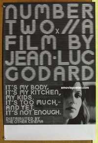 f090 NUMBER TWO British double crown movie poster '75 Jean-Luc Godard