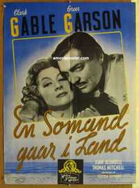 f102 ADVENTURE Danish movie poster '48 Clark Gable, Greer Garson