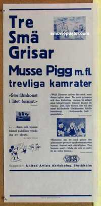 f273 THREE LITTLE PIGS Swedish insert movie poster '33 Walt Disney