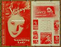 h285 GAMBLING LADY movie pressbook '34 great Barbara Stanwyck image!