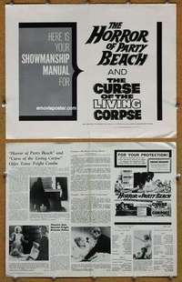h166 CURSE OF THE LIVING CORPSE/HORROR OF PARTY BEACH movie pressbook '64
