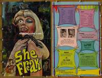 h671 SHE FREAK movie pressbook '67 David F Friedman, side-show!