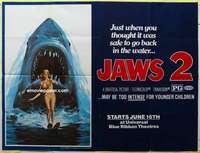 g344 JAWS 2 subway movie poster '78 Scheider, man-eating shark!