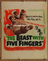g028 BEAST WITH FIVE FINGERS window card movie poster '47 Peter Lorre