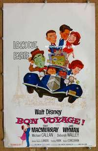 g037 BON VOYAGE window card movie poster '62 Walt Disney, MacMurray, Wyman