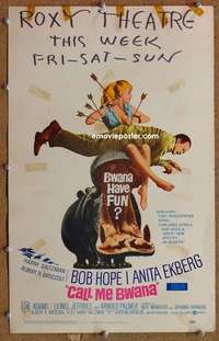 g046 CALL ME BWANA window card movie poster '63 Bob Hope, Anita Ekberg