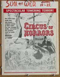 g057 CIRCUS OF HORRORS Benton window card movie poster '60 wild horror image!