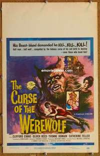 g064 CURSE OF THE WEREWOLF window card movie poster '61 Oliver Reed, Hammer