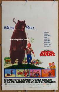 g106 GENTLE GIANT window card movie poster '67 Dennis Weaver, big bear!