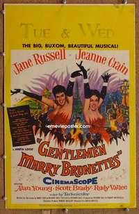 g107 GENTLEMEN MARRY BRUNETTES window card movie poster '55 Russell, Crain