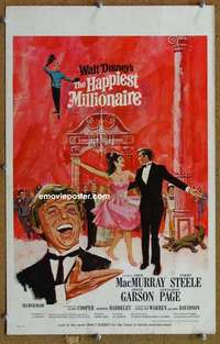 g121 HAPPIEST MILLIONAIRE window card movie poster '68 Disney, Tommy Steele