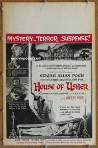 g130 HOUSE OF USHER window card movie poster '60 Vincent Price, E.A. Poe