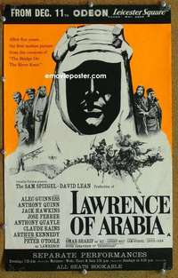 g258 LAWRENCE OF ARABIA special English window card movie poster '62 David Lean