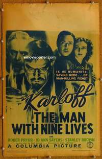 g157 MAN WITH NINE LIVES window card movie poster '40 Boris Karloff sci-fi!